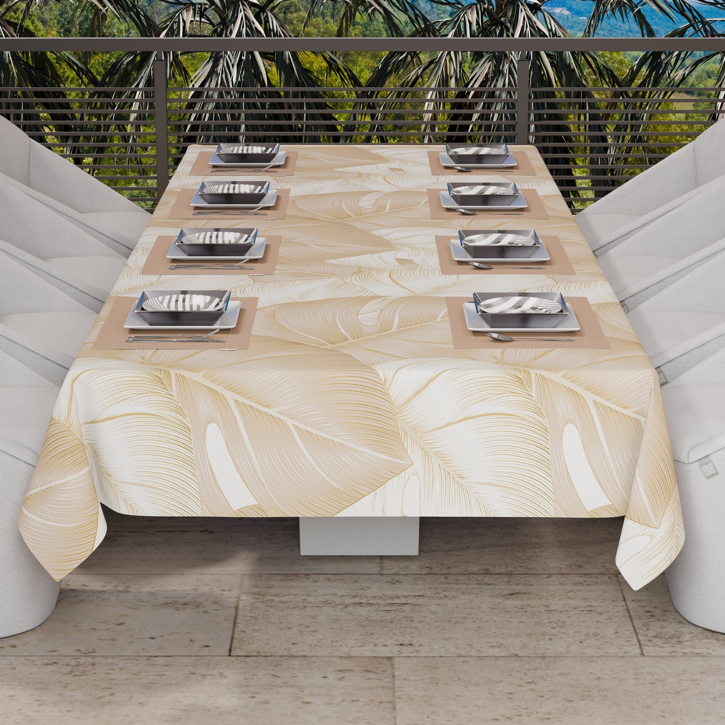 Telo Arredo Copridivano, Copriletto, Copritavolo e Copritutto in Microfibra | Fantasia Tropical Tortora e Oro