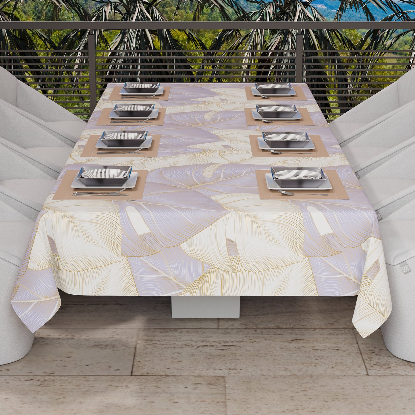 Telo Arredo Copridivano, Copriletto, Copritavolo e Copritutto in Microfibra | Fantasia Tropical Lilla e Oro