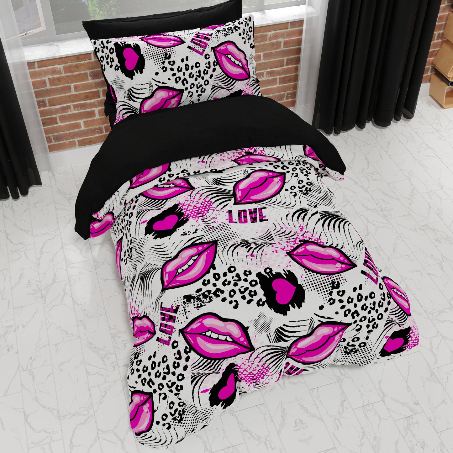 Copripiumino, Copripiumino Cameretta, Singolo e Una Piazza e Mezza, Lipstick Bianco