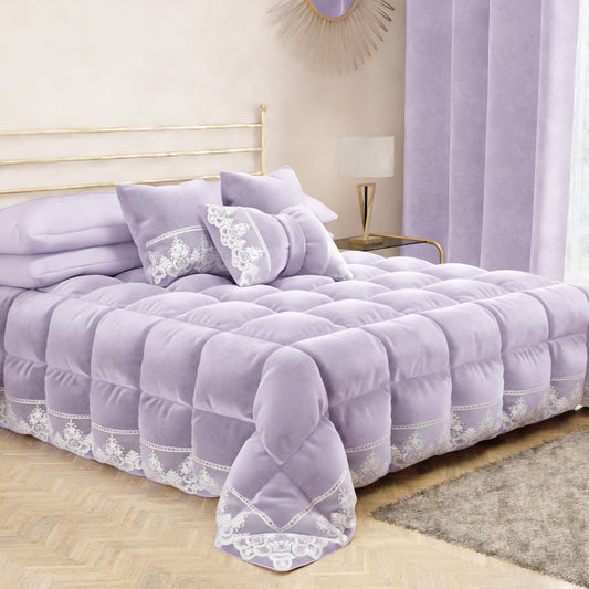 Cuscino Arredo Fiocco in Velluto e Balza con Pizzo Rebrodè 40x50 cm, Cuscino divano Lilla By Sissy