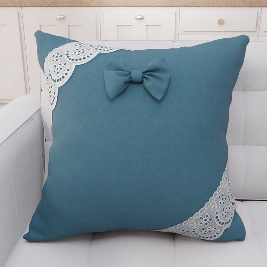 Coussin Décoratif Shabby Chic avec Dentelle et Noeuds Avion