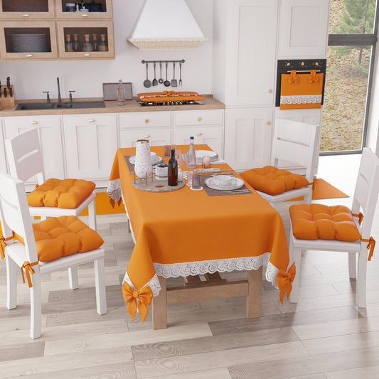 Tovaglia da Tavola Shabby Chic Copritavolo con Pizzo e Fiocchi Arancio