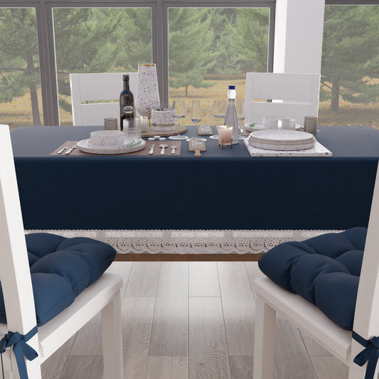 Nappe de Table Shabby Chic avec Dentelle et Noeuds Bleu Nuit