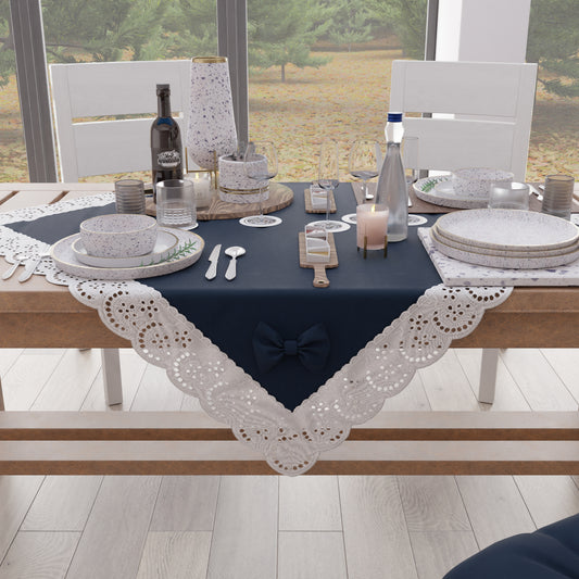 Centre de Table Cuisine Élégante Shabby Chic avec Dentelle et Noeuds Bleu Nuit