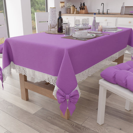 Nappe de table Shabby Chic avec dentelle et nœuds Lilas