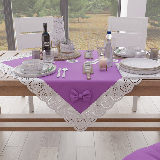 Centre de table cuisine élégant Shabby Chic avec dentelle et nœuds lilas