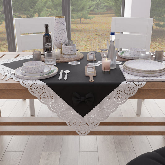Centre de Table Cuisine Élégante Shabby Chic avec Dentelle et Noeuds Noir