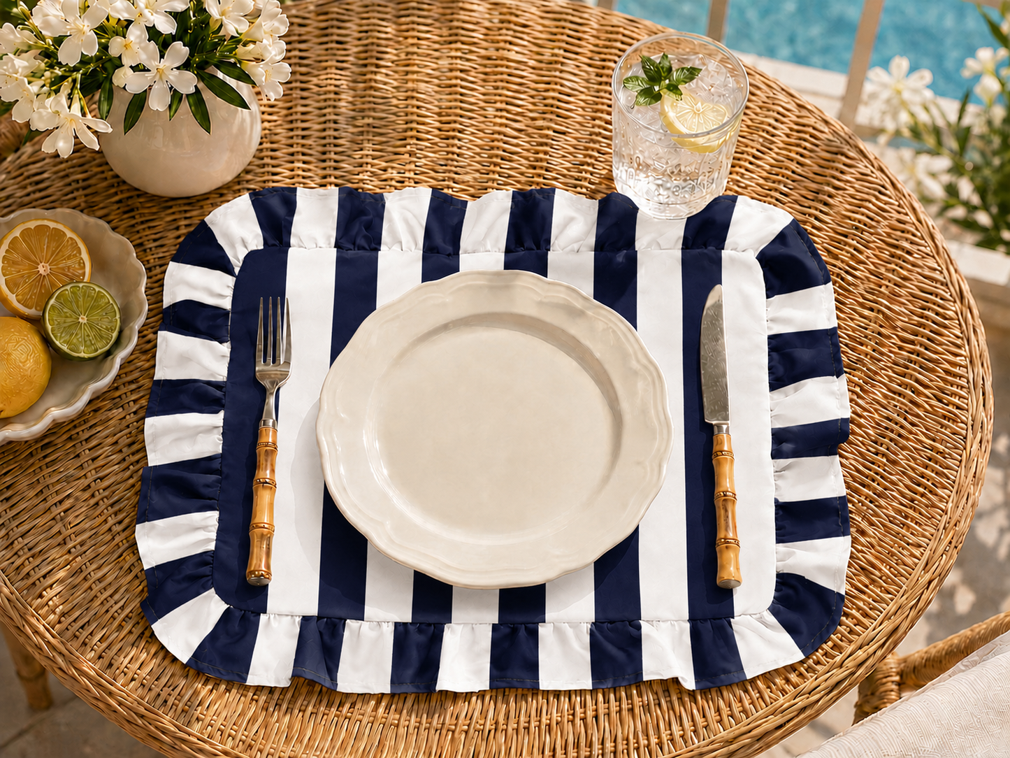 Tovagliette Americane con Rouches Righe Blu Notte