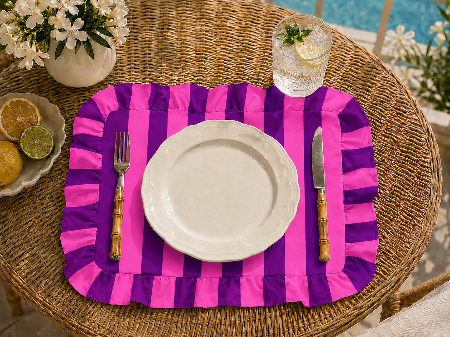 Tovagliette Americane con Rouches Righe Fucsia/Viola