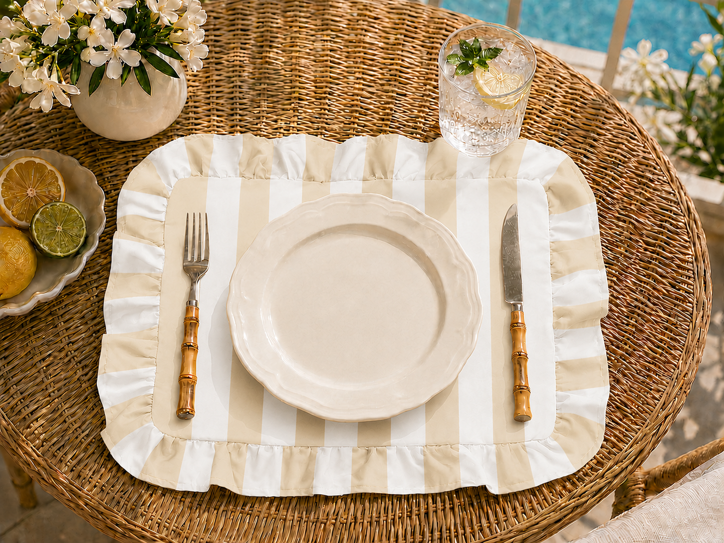 Tovagliette Americane con Rouches Righe Beige