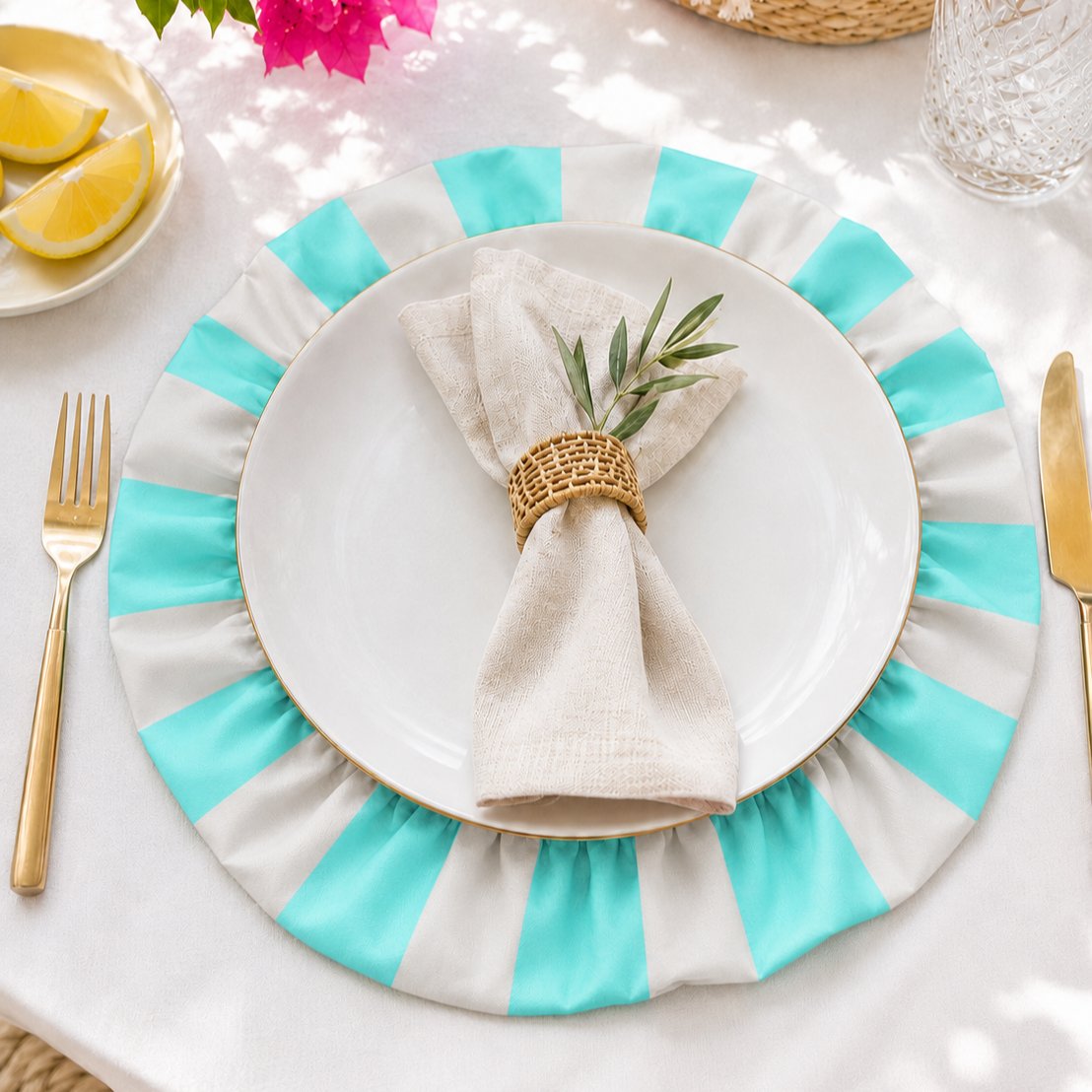 Tovagliette Americane Rotonde con Rouches Righe Tiffany