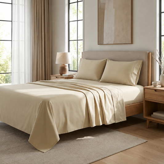 Draps Percale, Draps Double en Coton Beige