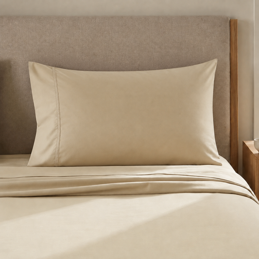 Draps Percale, Draps Double en Coton Beige
