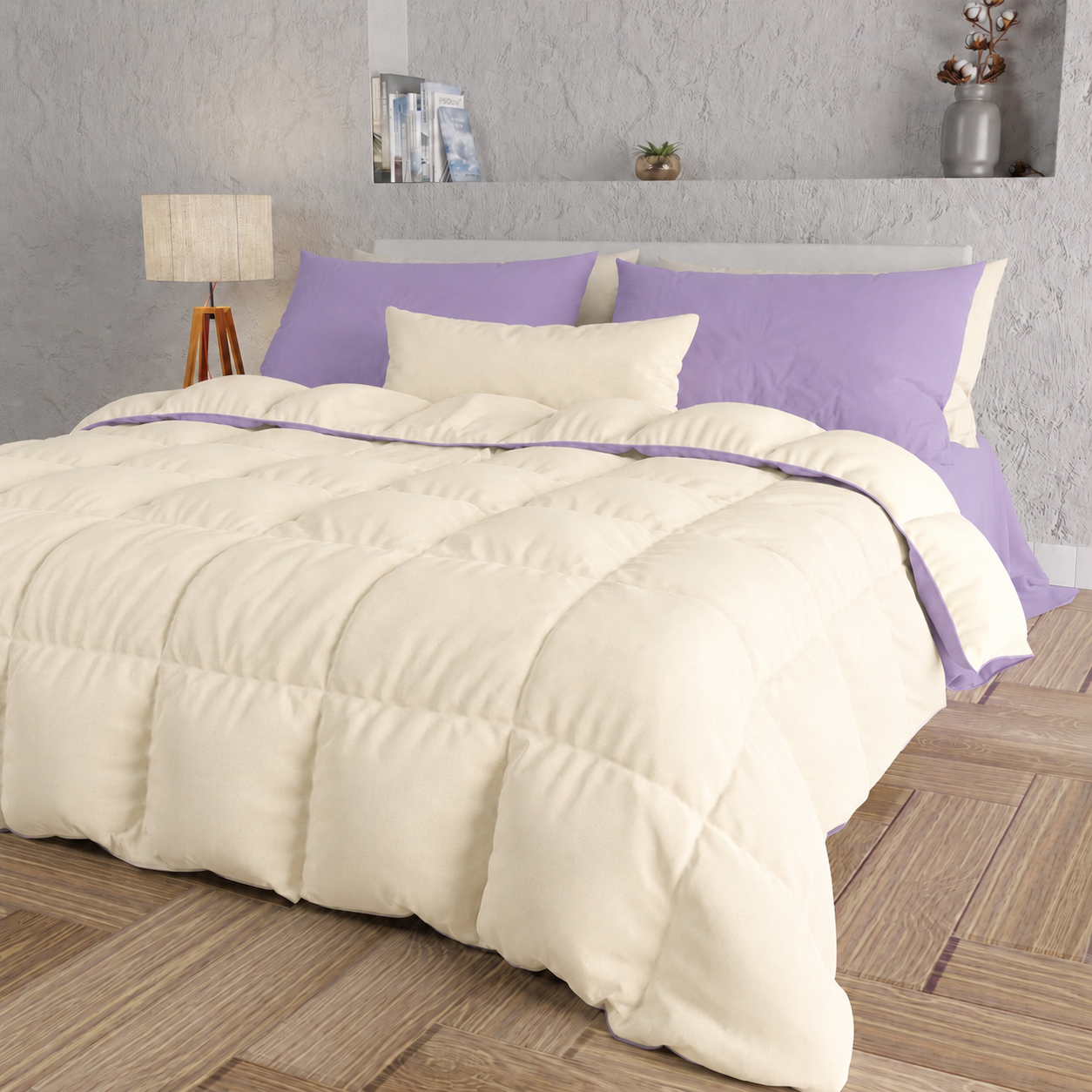 Duvet Quilt for Double, Single, Square and a Half, Lilac Cream