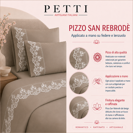 Lenzuola Matrimoniali in Puro Cotone Percalle con Balza in Pizzo Rebrode Grigio