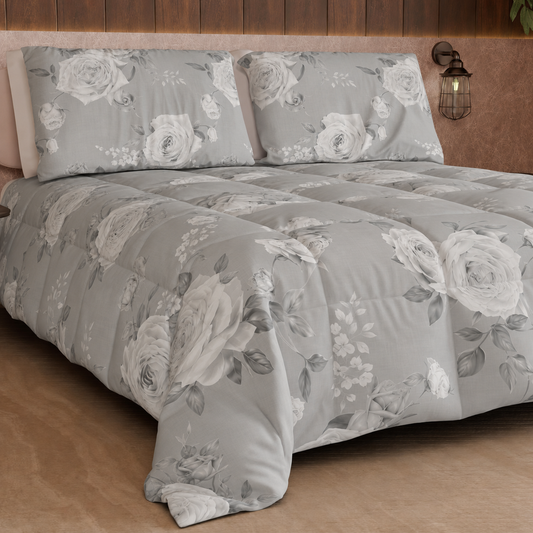 Piumone, Trapunta Matrimoniale, Singola, Piazza e Mezza, Floreale 21 Grigio