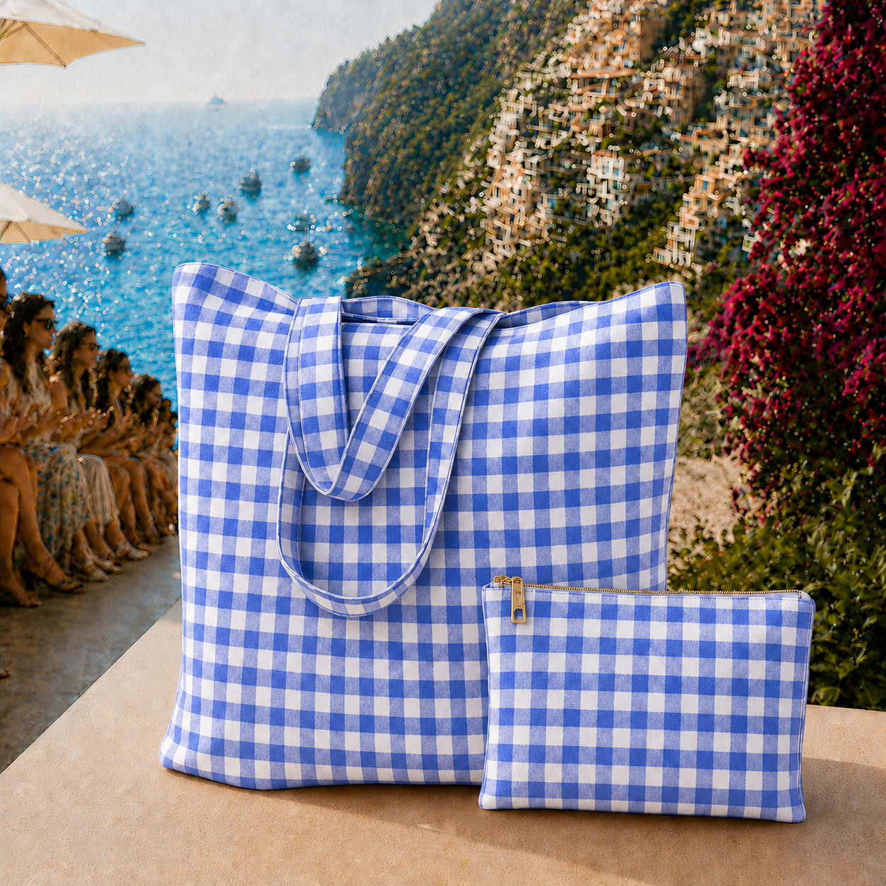 Collezione Mare in Stampa Digitale A Quadretti Blu Elettrico