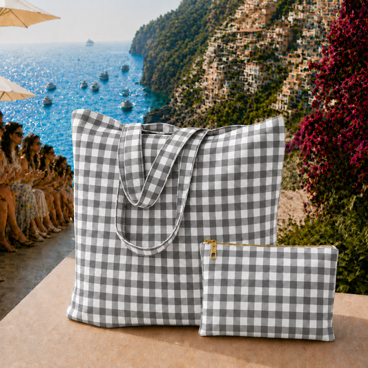 Collezione Mare in Stampa Digitale A Quadretti Grigio Scuro