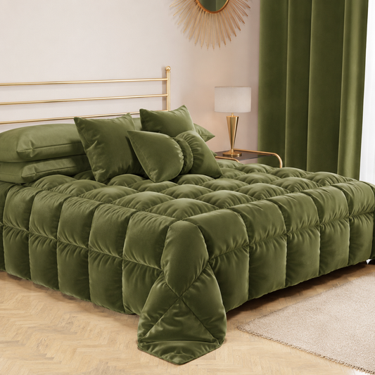 Cuscino Arredo Fiocco in Velluto 40x50 cm, Cuscino divano Verde Oliva.