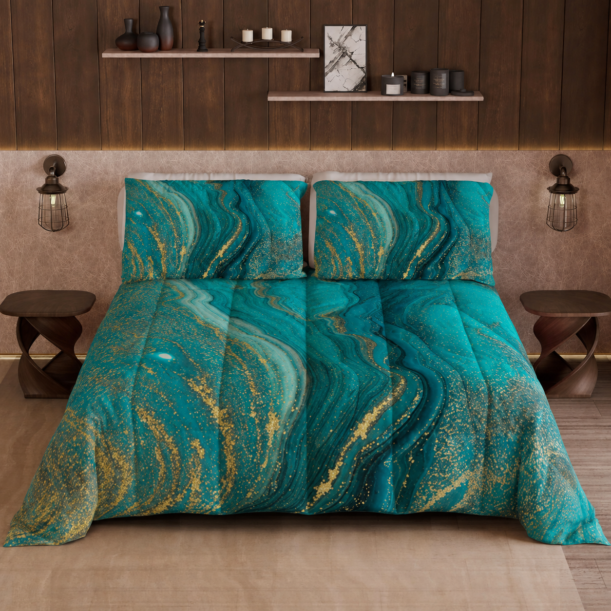 Couette, Edredon double, simple, une place et demie, Marbre 02 Vert