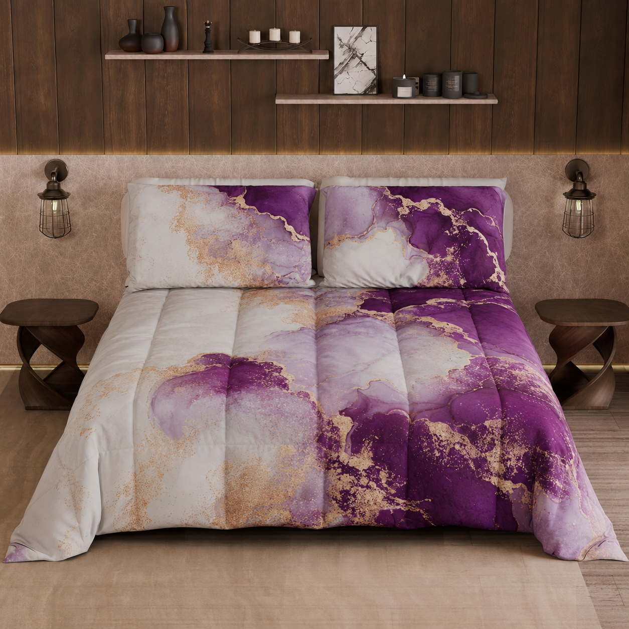 Duvet, Double Quilt, Single, Square and Half, Marble-Purple