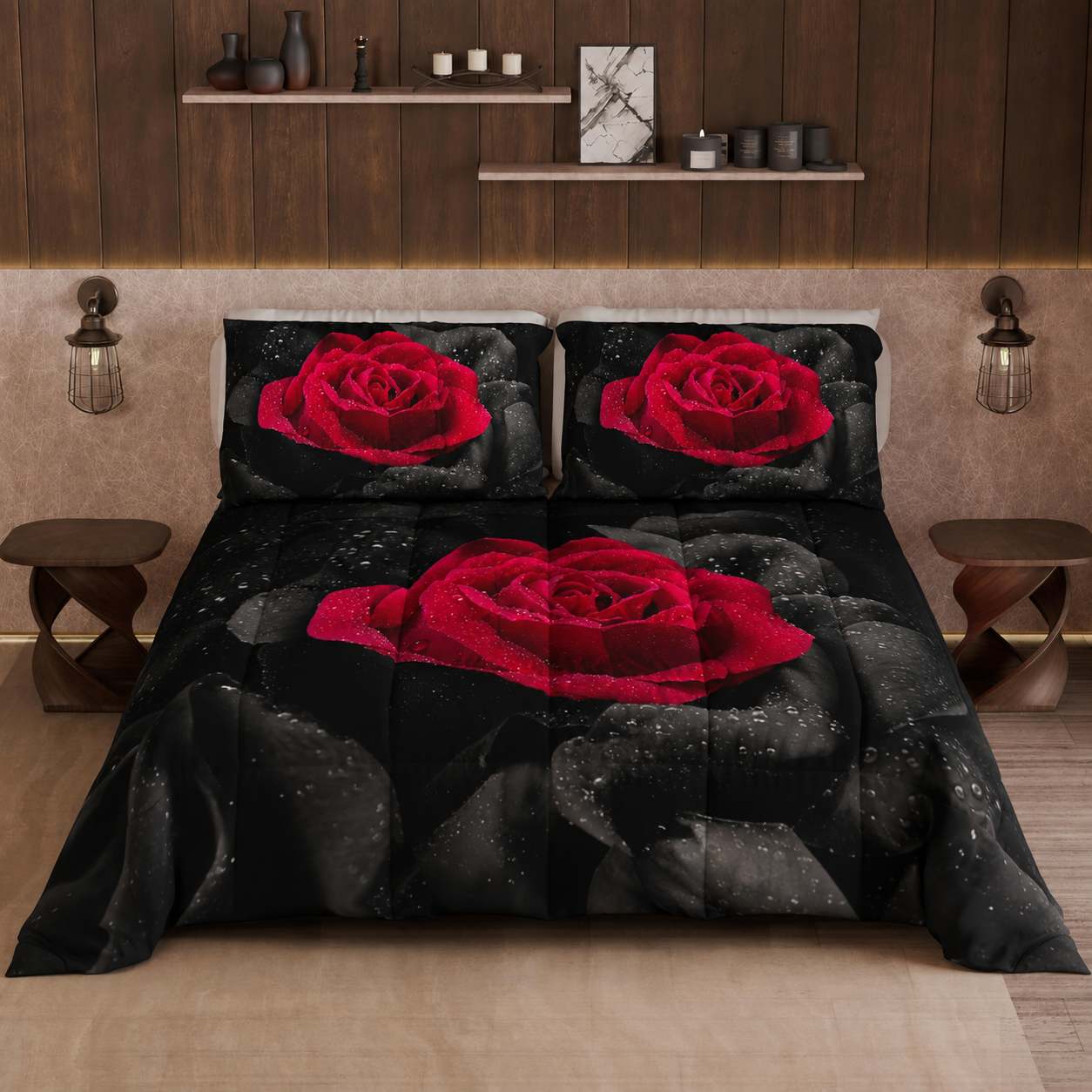 Duvet, Double, Single, Queen and Half Quilt, Black Roses