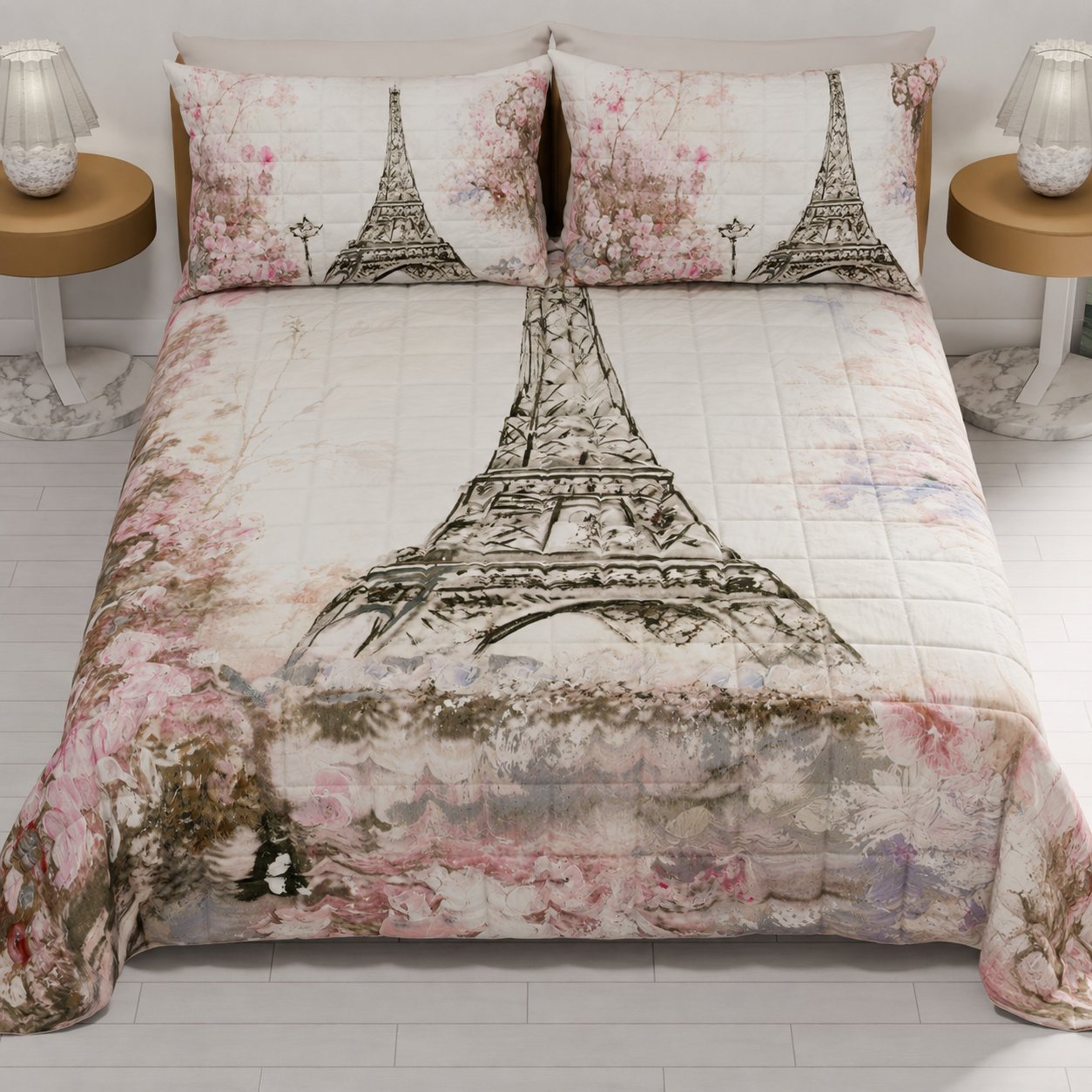 Trapuntino Copriletto Primaverile Autunnale in Stampa Digitale Paris, Parigi Torre Eiffel