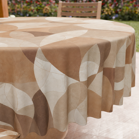 Tovaglia Rotonda Antimacchia Elegante - Ideale per cucina e sala da pranzo Geo Cerchio Beige