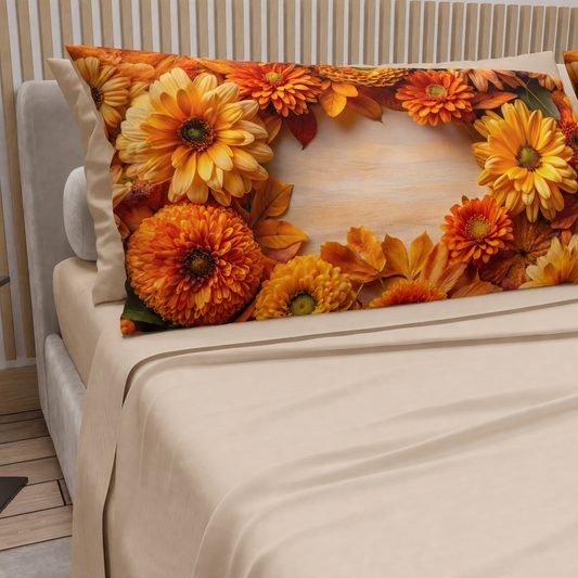 Lenzuola in Cotone, Completo Letto con Federe in Stampa Digitale Autunno 07 Beige