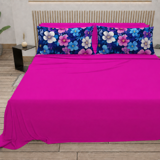 Lenzuola in Cotone, Completo Letto con Federe in Stampa Digitale Petalo 05 Fucsia