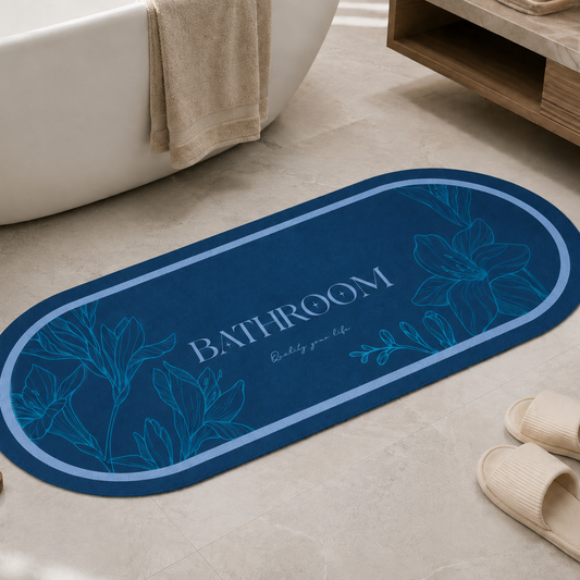 Tappeto Bagno Stampa Digitale Forma Ovale Clean Blu