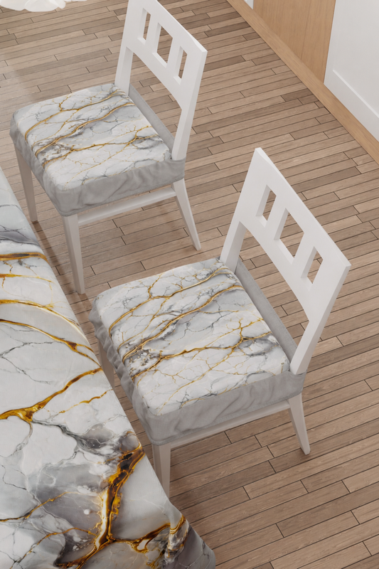 Coussins pour chaises avec élastique Housse de chaise effet marbre gris clair - GRAFYLUX
