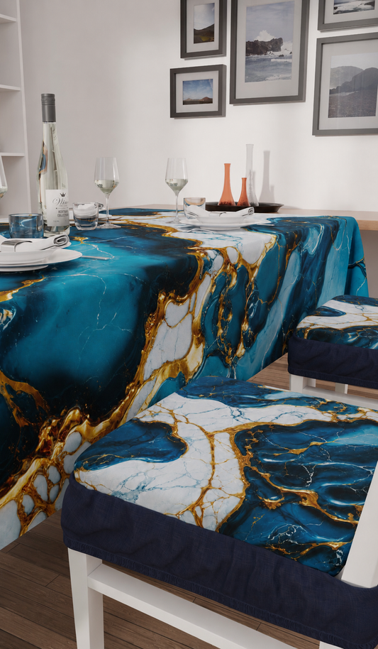 Coussins pour chaises avec élastique Housse de chaise effet marbre bleu océan - OCEAGLINT