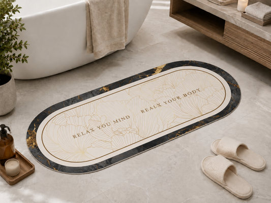 Tappeto Bagno Stampa Digitale Forma Ovale Stone Nero