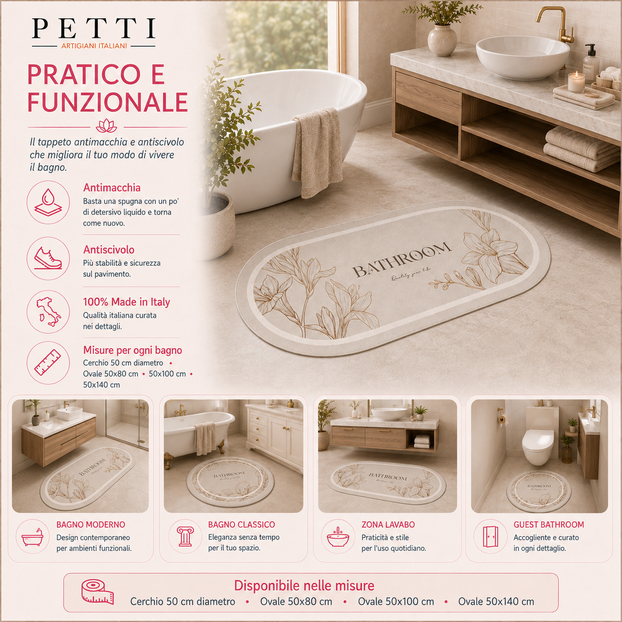 Tappeto Bagno Stampa Digitale Forma Ovale Clean Blu