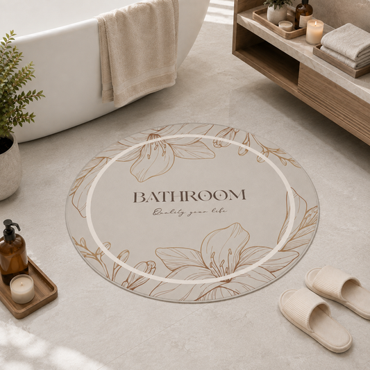 Tappeto Bagno Stampa Digitale Forma Ovale Clean Beige