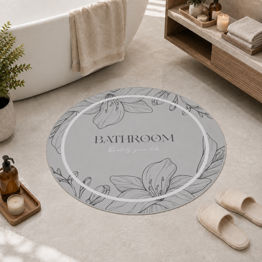 Tappeto Bagno Stampa Digitale Forma Ovale Clean Grigio