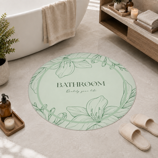 Tappeto Bagno Stampa Digitale Forma Ovale Clean Salvia