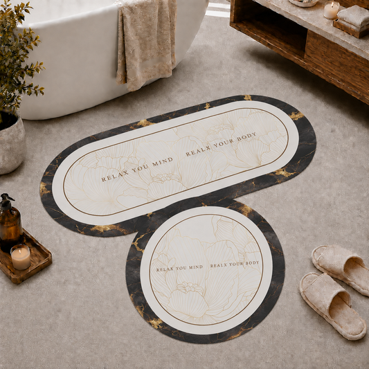 Tappeto Bagno Stampa Digitale Forma Ovale Stone Nero