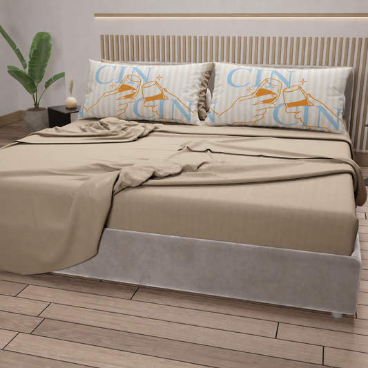 Lenzuola in Cotone, Completo Letto con Federe in Stampa Digitale Bella Napoli Cin Cin