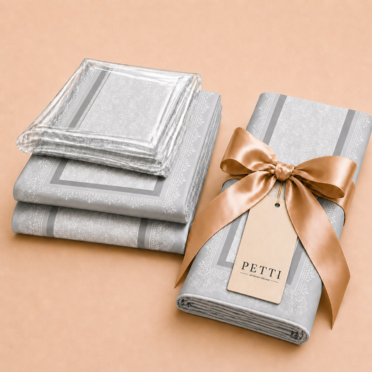 Promo Cucina Fiocco Grigio Tovaglia in Stampa Digitale + Tovaglia Trasparente + Runner in Omaggio