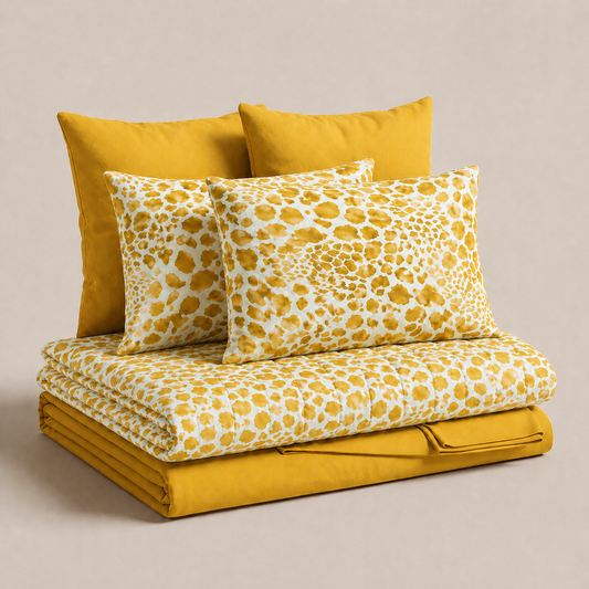 Set Animalier Cobra Giallo Copriletti Estivi + Lenzuola in Cotone + Federa in Stampa Digitale