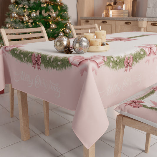 Tovaglia Natalizia, Tovaglia da tavola Antimacchia, Copritavolo da Cucina Fiocco Rosa Piume