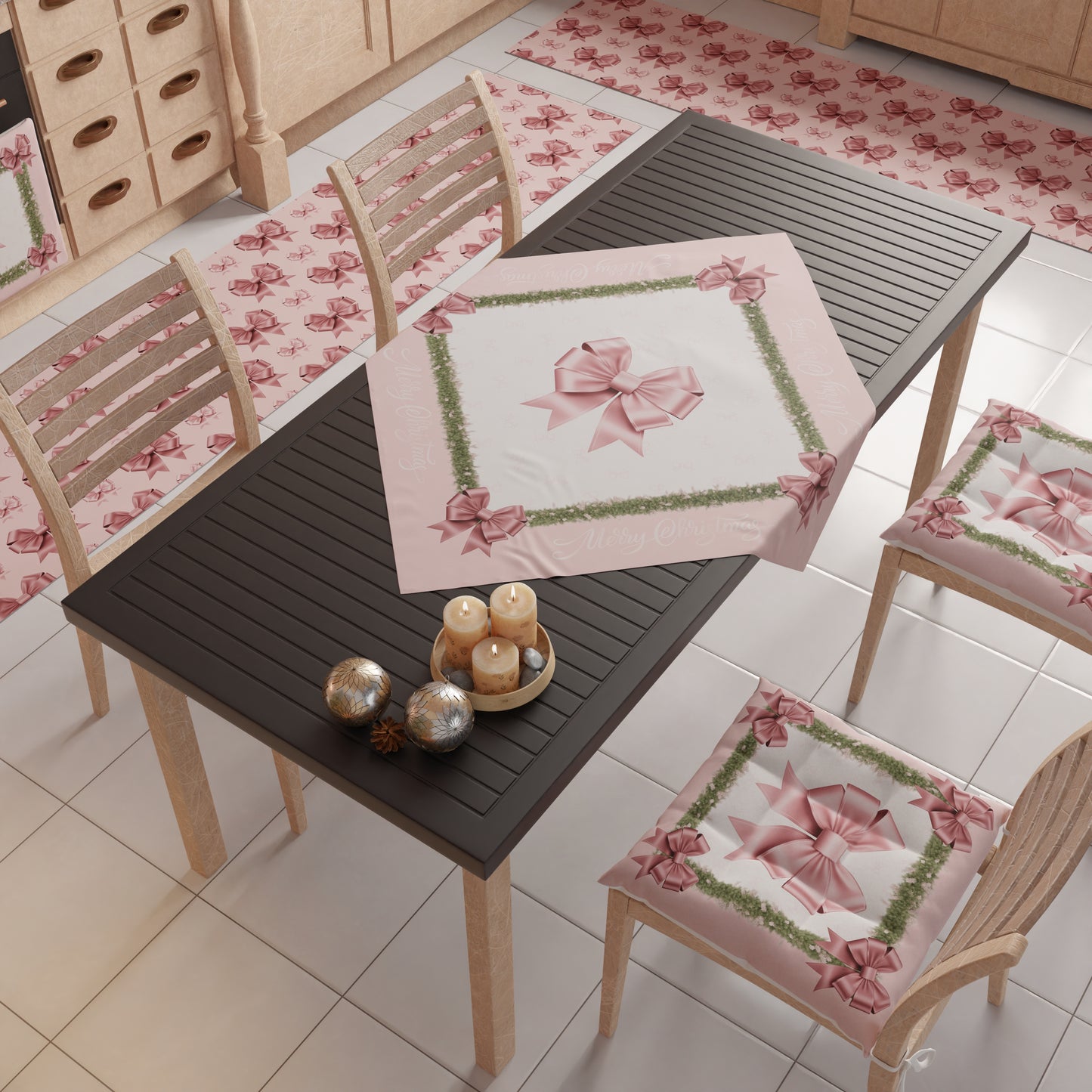 Centrotavola Natalizio per Cucina in Stampa Digitale Fiocco Rosa Piume