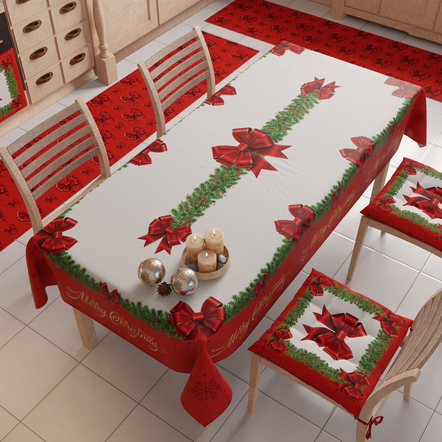 Tappeto Cucina Natalizio Antiscivolo Passatoia Natalizia Cucina lavabile Fiocco Rosso