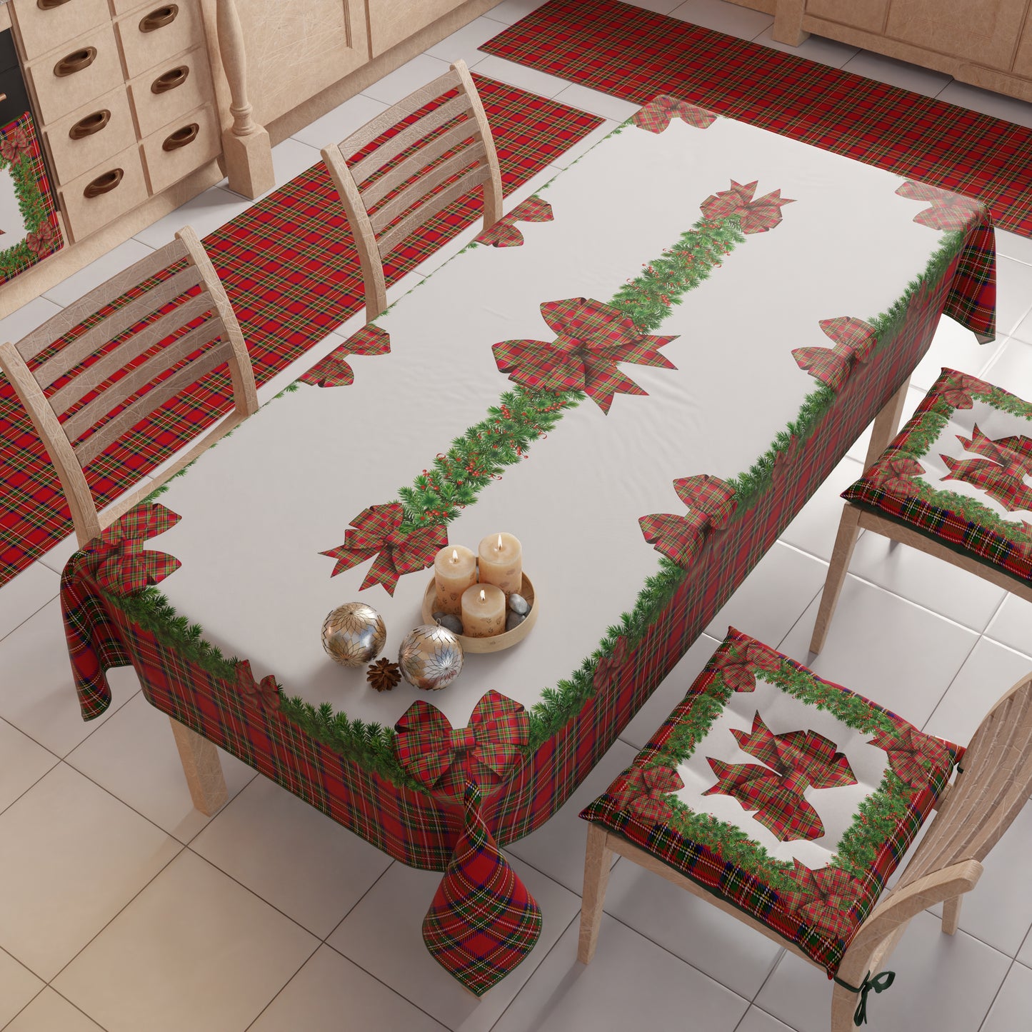 tavola di natale con tovaglia scozzese