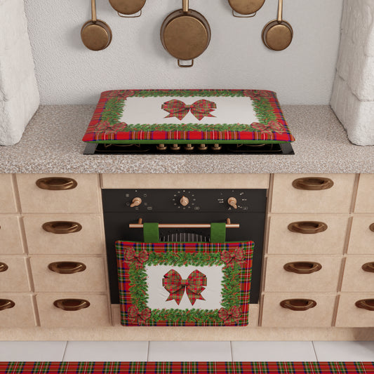 Copriforno Natalizio per Cucina in Stampa Digitale Fiocco Tartan, Fantasia Scozzese