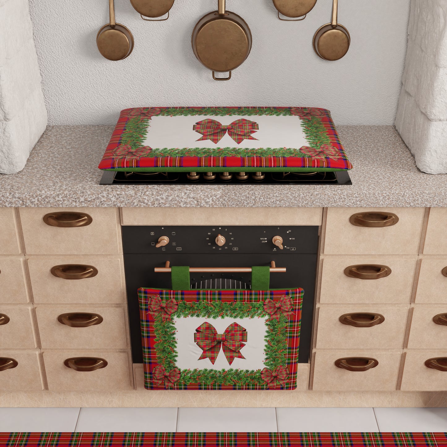 Coprifornello Natalizio Coprifuochi Cucina in Stampa Digitale Fiocco Tartan, Fantasia Scozzese