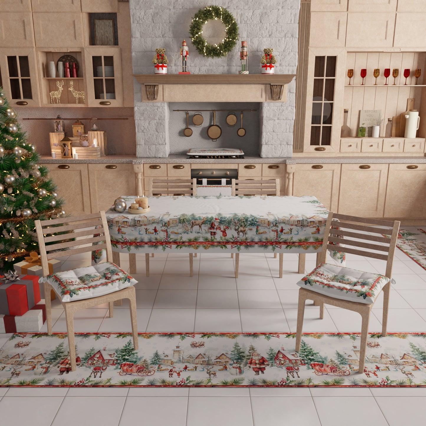 Tovaglia Natalizia, Tovaglia da tavola Antimacchia, Copritavolo da Cucina Xmas Santa's Land