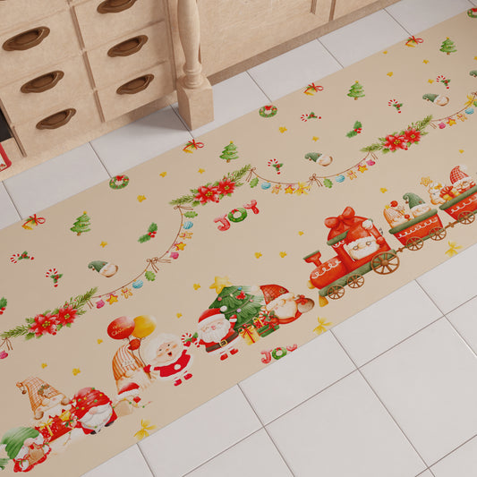 Tapis de cuisine antidérapant de Noël, couloir de cuisine lavable, gnome